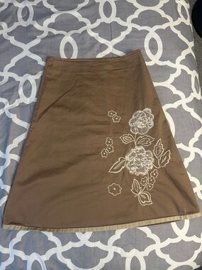 Final Touch Brown A-Line Skirt with White Floral Embroidery